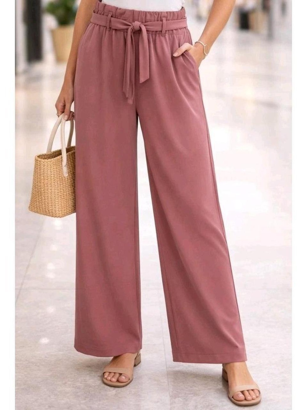 Thread & Supply Mauve Paperbag Waist Wide Leg Pants